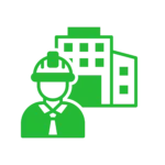 Contractor in a hard hat standing in front of a building
